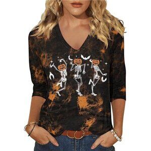 Womens Halloween 3/4 Sleeve V Neck